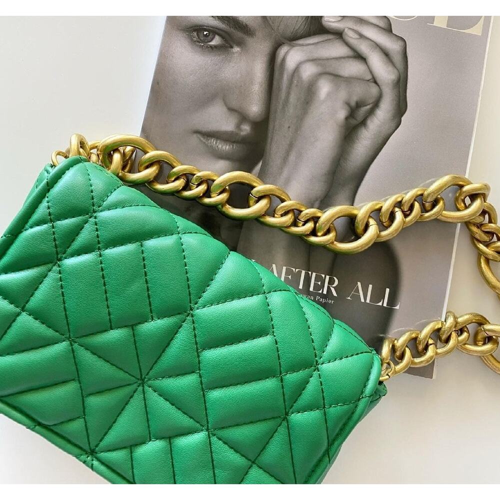 ZARA Green Quilted Chain Shoulder Bag NWT Gold Chain Purse OS - Picture 16 of 16